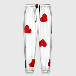 Брюки на резинке мужские Красные сердечки на белом, цвет: 3D-принт