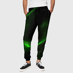 Брюки на резинке мужские Зеленая абстракция на черном фоне, цвет: 3D-принт — фото 2