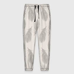 Брюки на резинке мужские Бежевый паттерн с перьями, цвет: 3D-принт