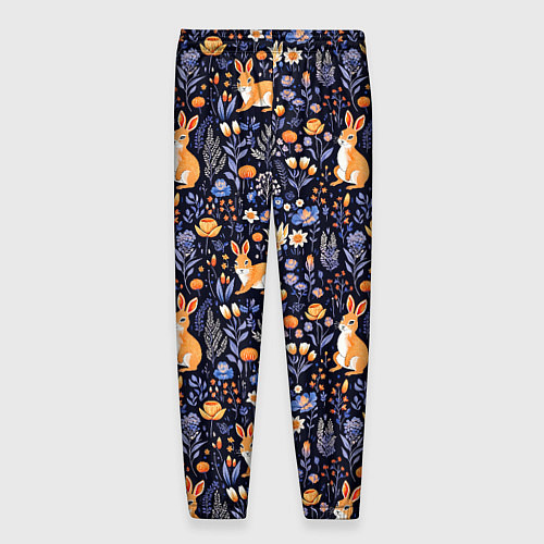 Мужские брюки Оранжевые зайчики в траве на синем фоне / 3D-принт – фото 2