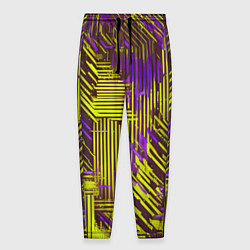 Мужские брюки Киберпанк линии фиолетовые и жёлтые