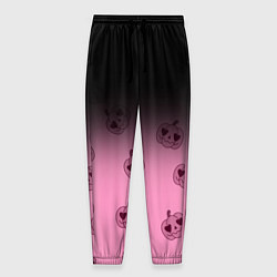 Брюки на резинке мужские Черно-розовый градиент и хэллоуинские тыквы паттер, цвет: 3D-принт
