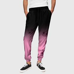 Брюки на резинке мужские Черно-розовый градиент и хэллоуинские тыквы паттер, цвет: 3D-принт — фото 2