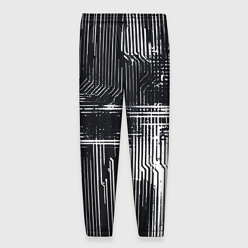 Мужские брюки Белые полосы на чёрном фоне киберпанк / 3D-принт – фото 2