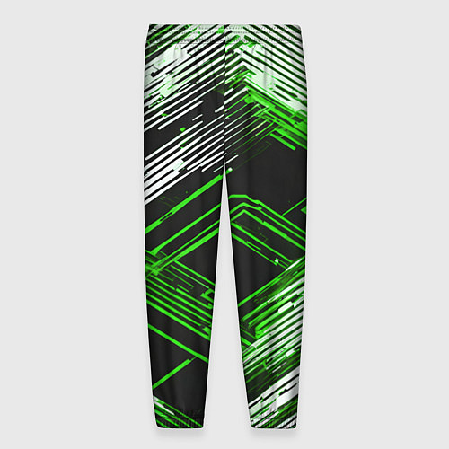 Мужские брюки Киберпанк линии белые и зелёные / 3D-принт – фото 2