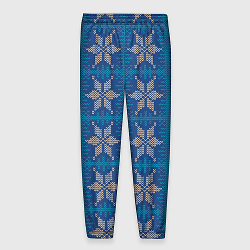 Мужские брюки Вязаная снежинка винтажный синий узор / 3D-принт – фото 2