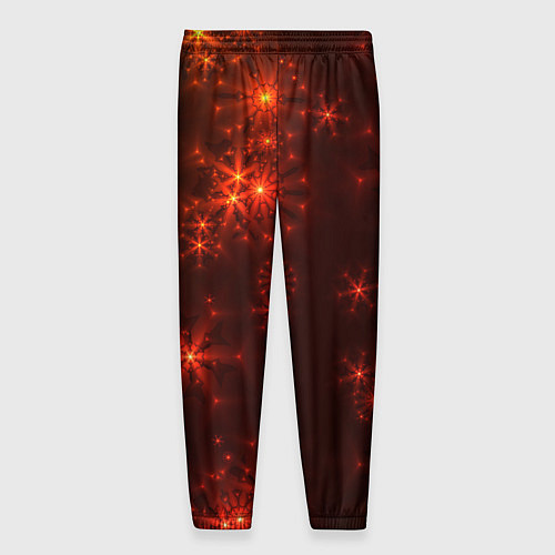 Мужские брюки Абстрактные светящиеся красно оранжевые снежинки / 3D-принт – фото 2