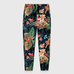 Мужские брюки Узор из черепов с цветами и листьями