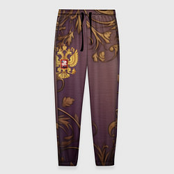 Мужские брюки Герб России золотой на фиолетовом фоне