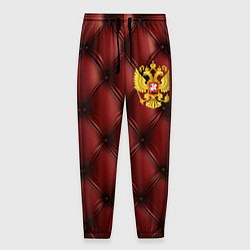 Мужские брюки Золотой герб России на красном кожаном фоне