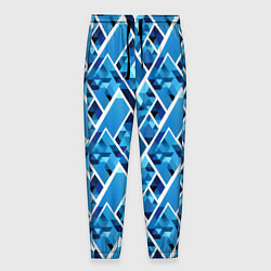Брюки на резинке мужские Синие треугольники и белые полосы, цвет: 3D-принт