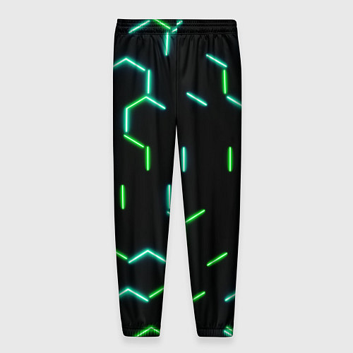 Мужские брюки Зеленые неоновые неполные гексагоны / 3D-принт – фото 2