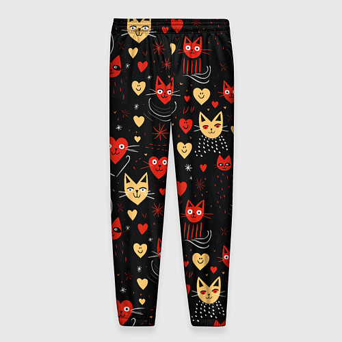 Мужские брюки Паттерн с сердечками и котами валентинка / 3D-принт – фото 2
