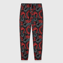 Мужские брюки Красные драконы на сером фоне