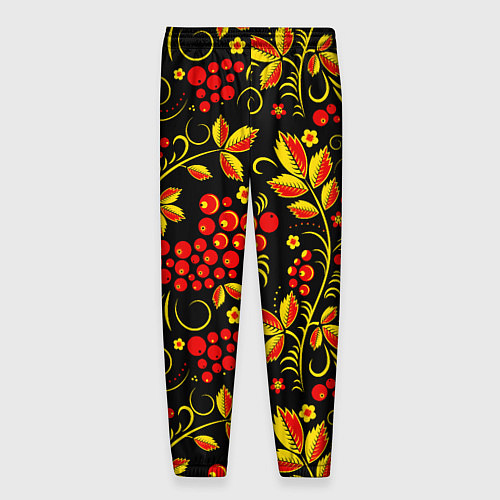 Мужские брюки Хохломская роспись золотистые листья чёрном фоне / 3D-принт – фото 2