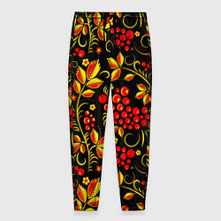 Мужские брюки Хохломская роспись золотистые листья чёрном фоне