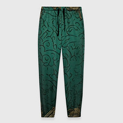 Мужские брюки Узоры золотые на зеленом фоне