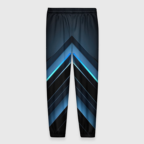Мужские брюки Черная абстракция с синим неоновым ярким свечением / 3D-принт – фото 2