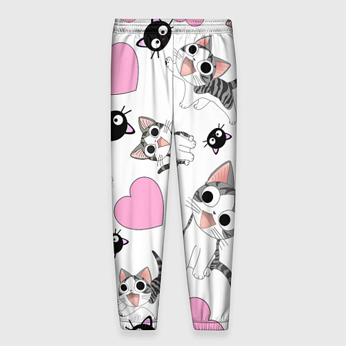 Мужские брюки Влюблённый котик аниме и сердечки / 3D-принт – фото 2