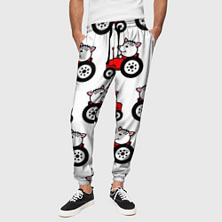 Брюки на резинке мужские Поросенок Пётр на красном тракторе, цвет: 3D-принт — фото 2