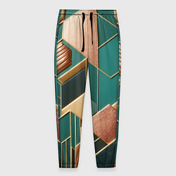 Мужские брюки Арт деко зеленый и золотой узор из геометрических