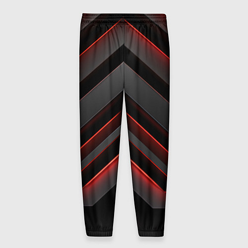 Мужские брюки Красные яркие неоновые полосы на черной абстракции / 3D-принт – фото 2