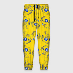 Мужские брюки Узор - цветы гжель на желтом фоне