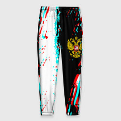 Брюки на резинке мужские Россия глитч краски текстура спорт, цвет: 3D-принт