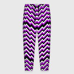 Брюки на резинке мужские Фиолетовые и белые ломаные линии, цвет: 3D-принт