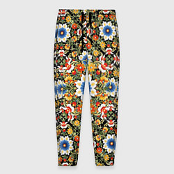 Мужские брюки Русские цветочные узоры красно-желтые