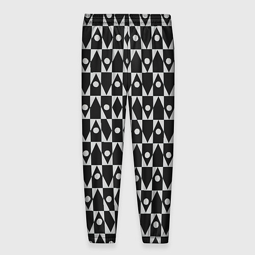 Мужские брюки Чёрно-белые ромбы и круги на чёрном фоне / 3D-принт – фото 2