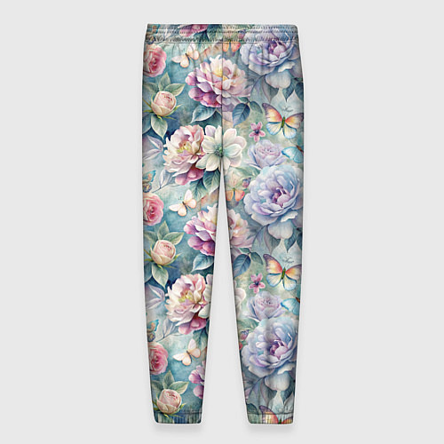Мужские брюки Цветы и бабочки летний паттерн / 3D-принт – фото 2