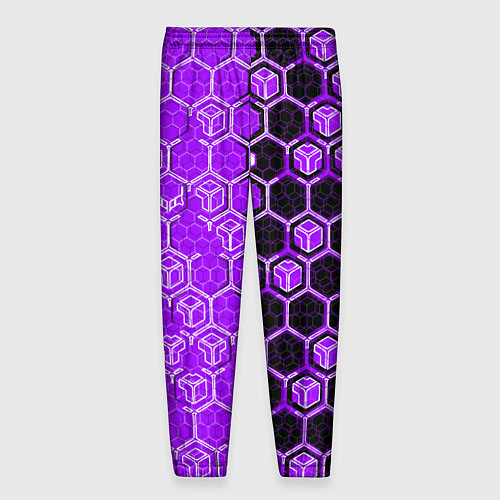 Мужские брюки Техно-киберпанк шестиугольники фиолетовый и чёрный / 3D-принт – фото 2