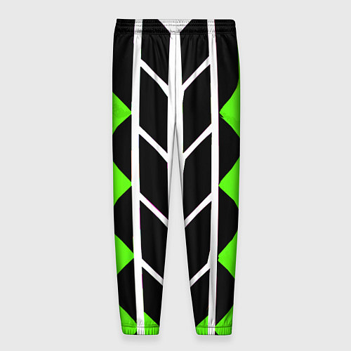 Мужские брюки Бело-зелёные линии на чёрном фоне / 3D-принт – фото 2