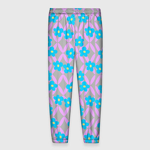 Мужские брюки Голубые цветочки на розовом орнаменте / 3D-принт – фото 2