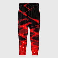 Брюки на резинке мужские Красные абстрактные полосы на чёрном фоне, цвет: 3D-принт