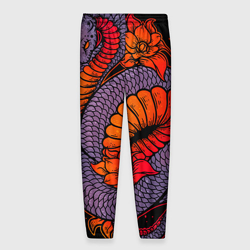 Мужские брюки Цветы и змея - Японский стиль / 3D-принт – фото 2