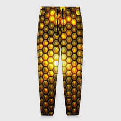 Брюки на резинке мужские Металлические соты - роскошный блеск золота, цвет: 3D-принт