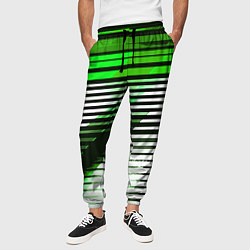Брюки на резинке мужские Зелёно-чёрные полосы на белом фоне, цвет: 3D-принт — фото 2