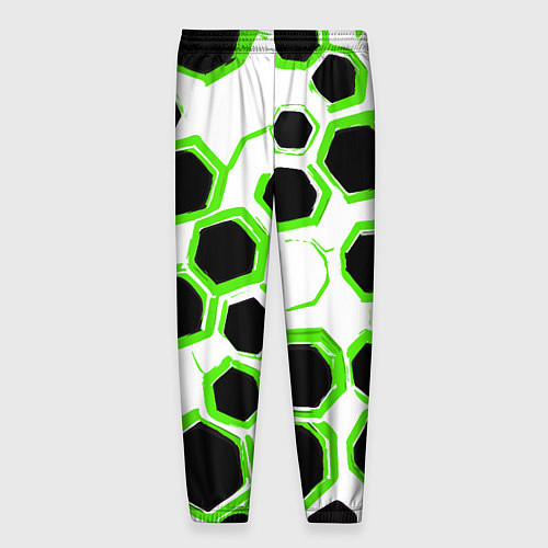Мужские брюки Чёрно-зелёные шестиугольники на белом фоне / 3D-принт – фото 2