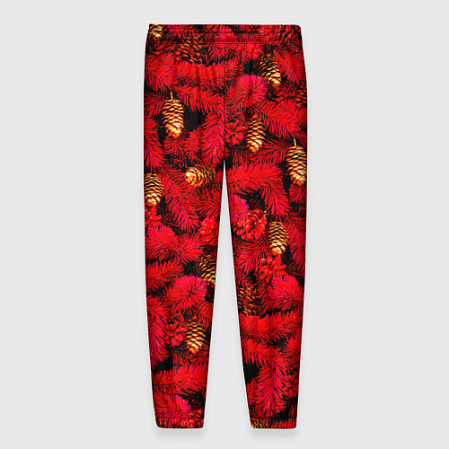 Мужские брюки Красная елка с золотыми шишками / 3D-принт – фото 2