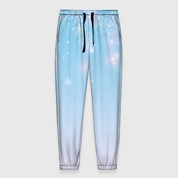 Брюки на резинке мужские Зимний градиент со снежинками, цвет: 3D-принт