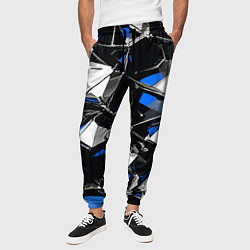 Брюки на резинке мужские Сине-белый паттерн на чёрном фоне, цвет: 3D-принт — фото 2