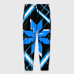 Брюки на резинке мужские Сине-белая звезда и полосы на чёрном фоне, цвет: 3D-принт