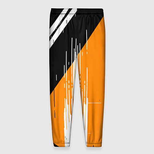 Мужские брюки Вертикальные чёрные линии на оранжево-белом фоне / 3D-принт – фото 2