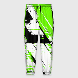 Брюки на резинке мужские Diagonal black and green stripes on a white backgr, цвет: 3D-принт