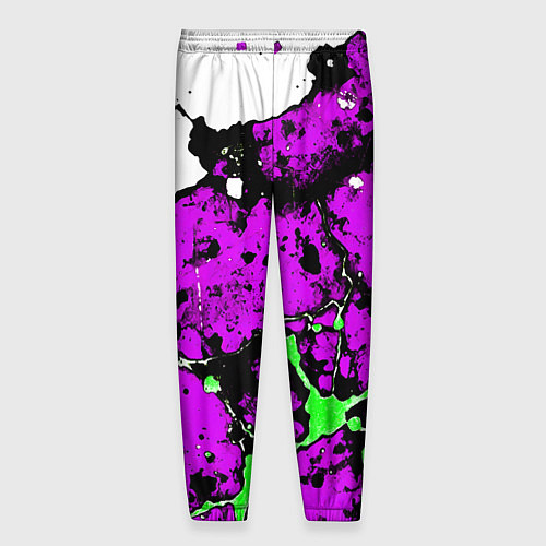 Мужские брюки Зелёно-розовая абстракция на белом фоне / 3D-принт – фото 2