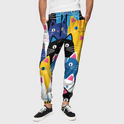 Брюки на резинке мужские Много цветных котиков, цвет: 3D-принт — фото 2