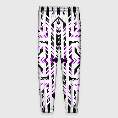 Мужские брюки Чёрно-фиолетовые диагональные полосы на белом фоне / 3D-принт – фото 2