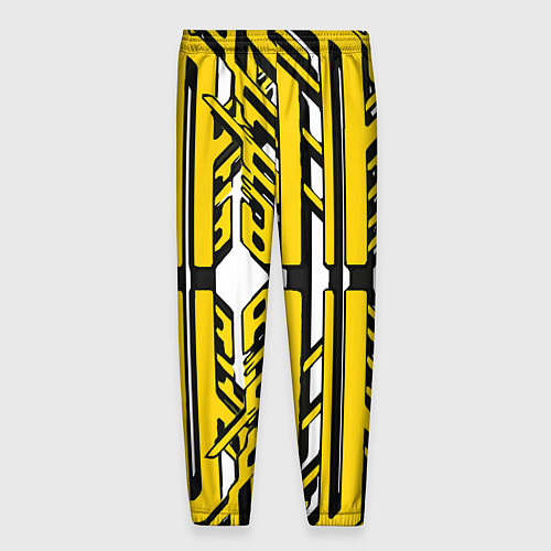 Мужские брюки Чёрно-жёлтые техно полосы на белом фоне / 3D-принт – фото 2